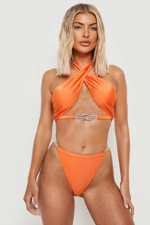 Boohoo Diamante Jewel Halter Bikini Top