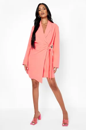 Boohoo Tall Neon Woven Ruched Side Tie Blazer Dress