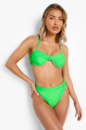 Boohoo Neon Fold Detail High Waisted Bikini Brief