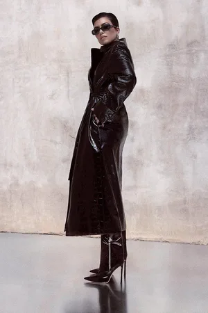 Boohoo High Shine Faux Croc Trench Coat
