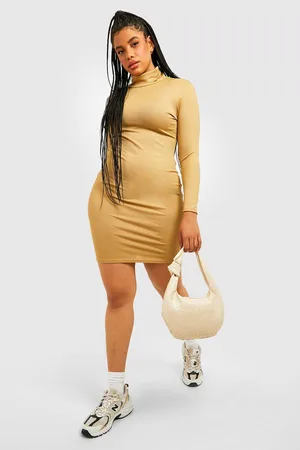Boohoo Plus Rib Roll Neck Dress