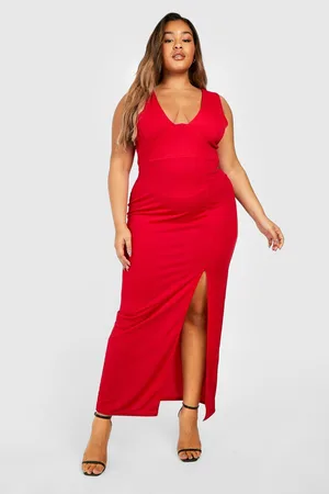 Boohoo Plus V Neck Plunge Split Maxi Dress
