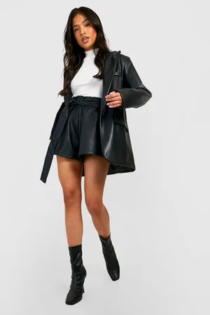 Boohoo Petite Pu Paperbag Waist Shorts
