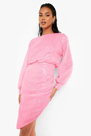 Boohoo Sequin Ruched Side Midi Party Dress