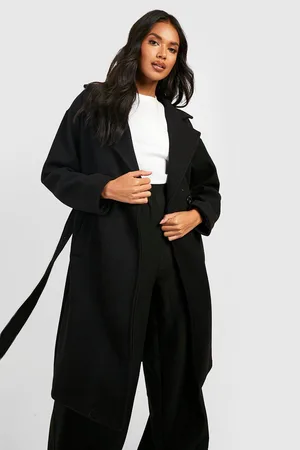 Boohoo Belted Detail Wool Look Coat