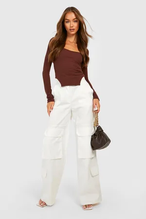 Boohoo Ripple Rib Long Sleeve Assym Hem Top