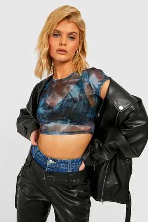 Boohoo Printed Mesh Crop Top