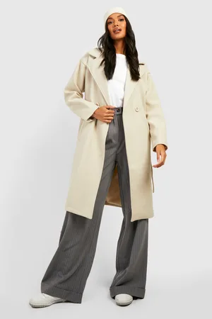 Boohoo Belted Detail Wool Look Coat