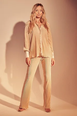 Boohoo Plisse Satin Flared Trouser