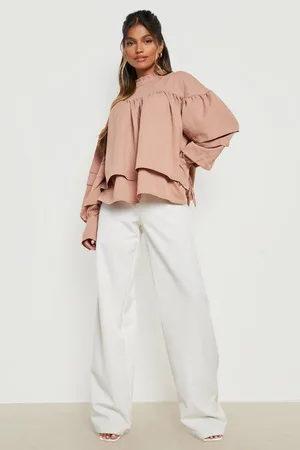 Boohoo High Neck Tiered Sleeve Blouse