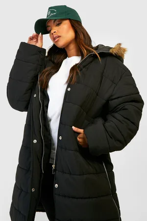 Boohoo Plus Faux Fur Trim Longline Puffer Jacket