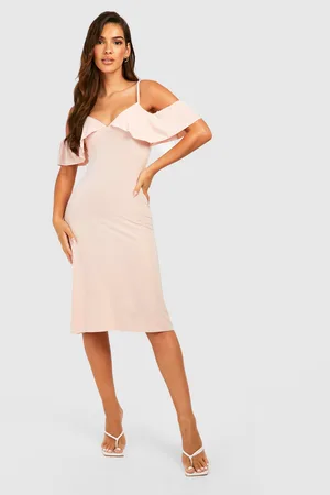 Boohoo Slinky Cold Shoulder Midi Dress