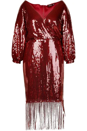 Boohoo Plus Sequin Off The Shoulder Wrap Midi Dress