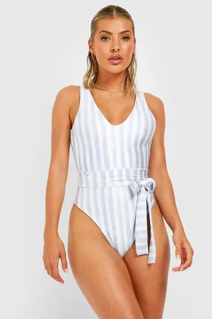 Contrast Geo Plunge Belted Swimsuit