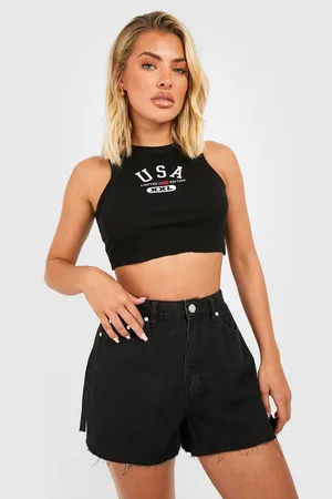 Boohoo High Waisted Raw Split Hem Denim Shorts