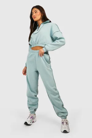 Boohoo Contrast Stitch Half Zip Sweater Tracksuit