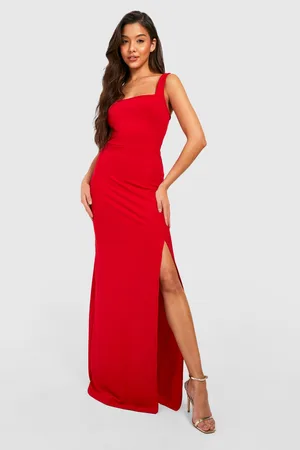 Boohoo Strappy Square Neck Split Maxi Dress