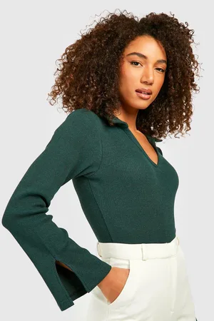 Boohoo Tall Collard Split Sleeve Rib Bodysuit