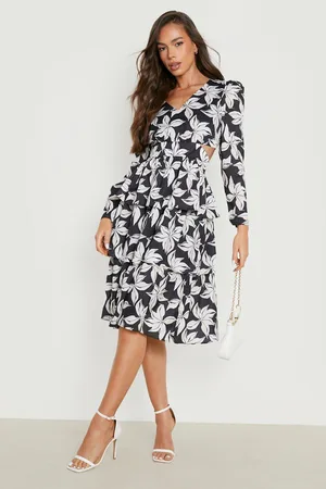 Boohoo Floral Ruffle Tiered Midi Dress