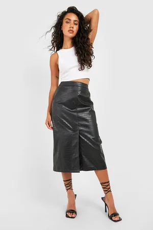 Boohoo Mock Croc Split Hem Midi Skirt