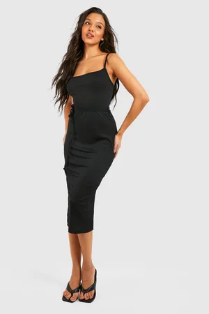 Boohoo Basic Rib Tie Waist Midi Dress