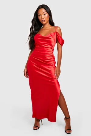 Boohoo Petite Satin Cold Shoulder Maxi Dress