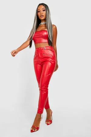 Boohoo Petite Buckle Zip Detail Pu Trouser
