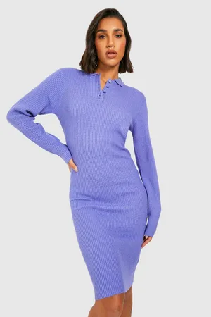 Boohoo Polo Collar Rib Knit Midi Dress