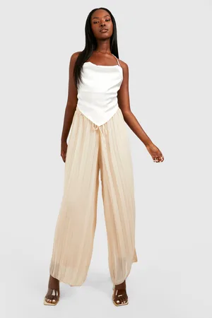 Boohoo Chiffon Pleated Wide Leg Palazzo Trousers
