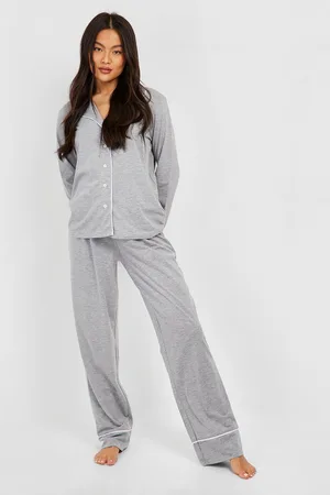 Boohoo Long Sleeve Button Through Jersey PJ Set