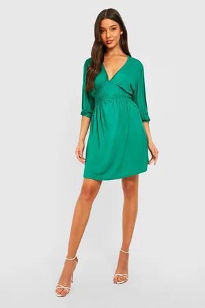 Boohoo Rouched Plunge Smock Dress