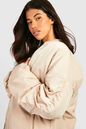 Boohoo Longline Ruched Sleeve Bomber Jacket