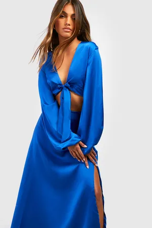 Boohoo Satin Volume Sleeve Crop & Midi Skirt