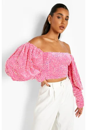 Boohoo Velvet Sequin Volume Sleeve Top