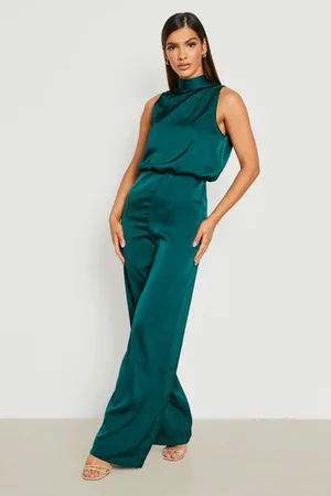 Boohoo Satin Bow Back Wide Leg Jumpsuit