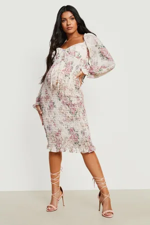 Boohoo Maternity Floral Shirred Midi Dress
