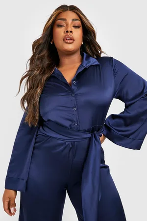 Boohoo Plus Button Up Wide Leg Belted Jumpsuit