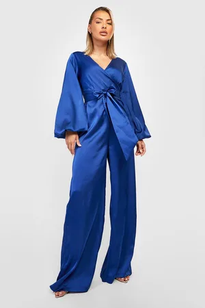 Boohoo Satin Wrap Front Belted Jumpsuit