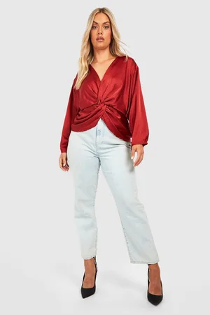 Boohoo Plus Twist Front Satin Blouse