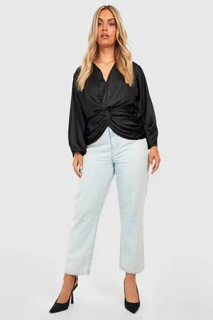 Boohoo Plus Twist Front Satin Blouse