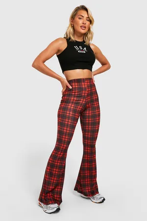 Boohoo Tartan High Waisted Flared Trousers