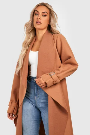 Boohoo Plus Waterfall Longline Cuff Detail Coat