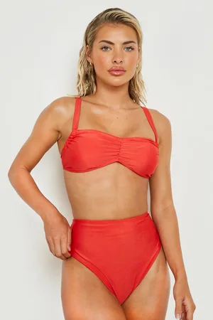 Boohoo Padded Ruched Front High Waist Bikini Set