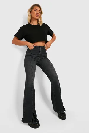 Boohoo Split Hem High Waisted Flared Jeans