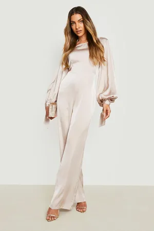 Boohoo Satin Balloon Sleeve Flare Leg Jumpsuit