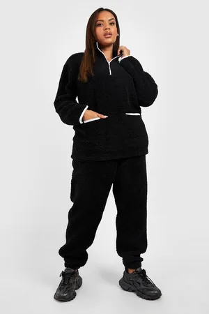 Boohoo Plus Borg Contrast Half Zip Sweater