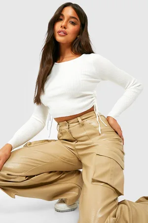 Boohoo Ruched Hem Rib Knit Top