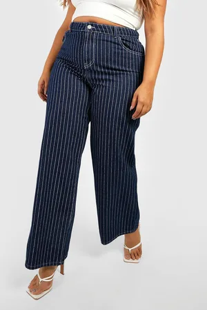 Boohoo Plus High Waisted Pinstripe Wide Leg Jeans