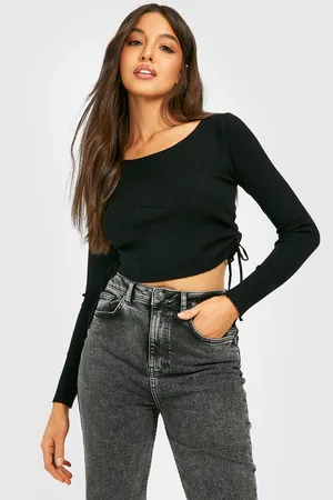 Boohoo Ruched Hem Rib Knit Top