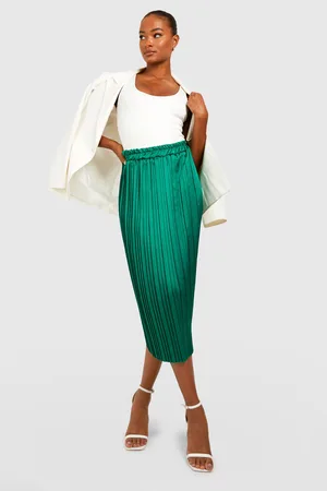 Boohoo Tall Pleated Satin Midi Skirt